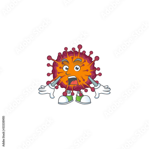 A mascot design of COVID19 syndrome making a surprised gesture