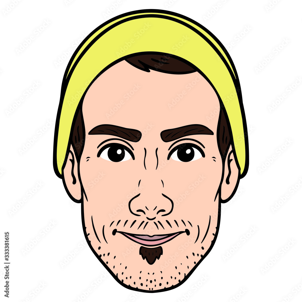 hipster with yellow hat and beard. Head, avatar, comic. hipster with yellow hat and beard. Head, avatar, comic.