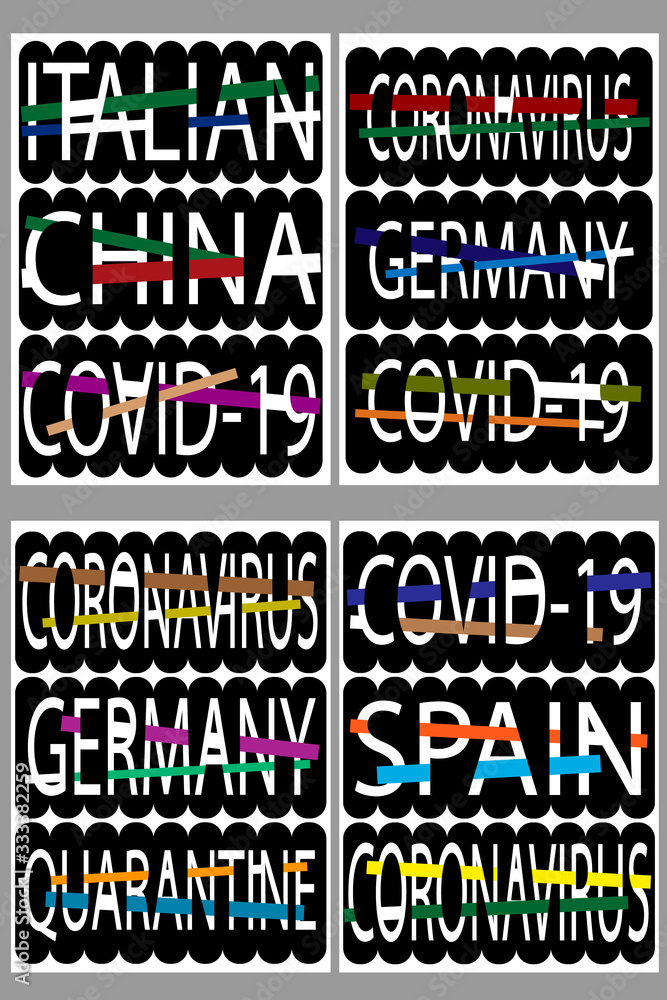 A set of four arts with an inscription about the coronavirus. Design cover for news feeds and magazines. A set of four arts with an inscription about the coronavirus. Design cover for news feeds and magazines.