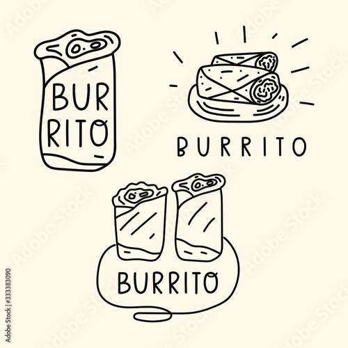 Set of burrito. Hand drawn vector outline illustrations on white background.
