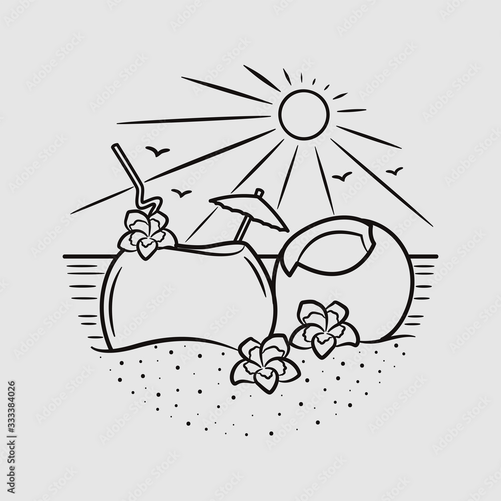 Naklejka premium vacation summer beach vintage vector line art illustration. isolated vector.