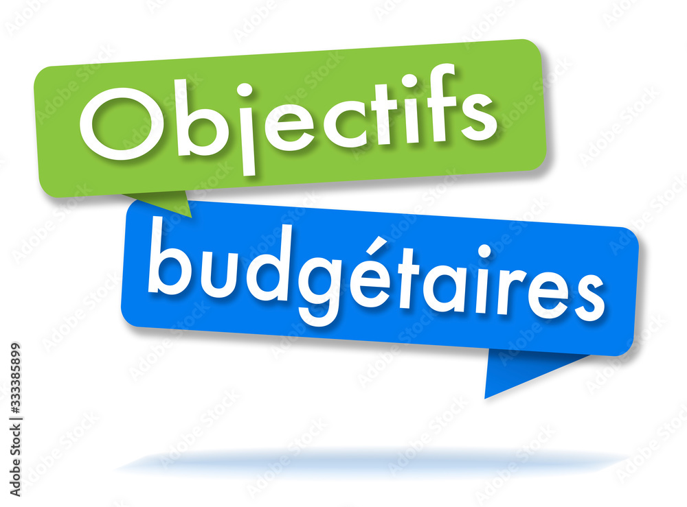 Budget targets in colored speech bubbles and french language Budget targets in colored speech bubbles and french language