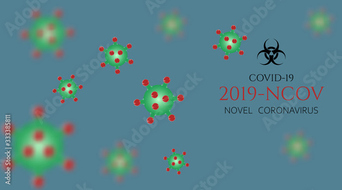 Viral cells. World global outbreak of coronavirus. Objects on blue sky. 2019-ncov, pandemics, coronaviruses. The concept of virus outbreak. Vector illustration.