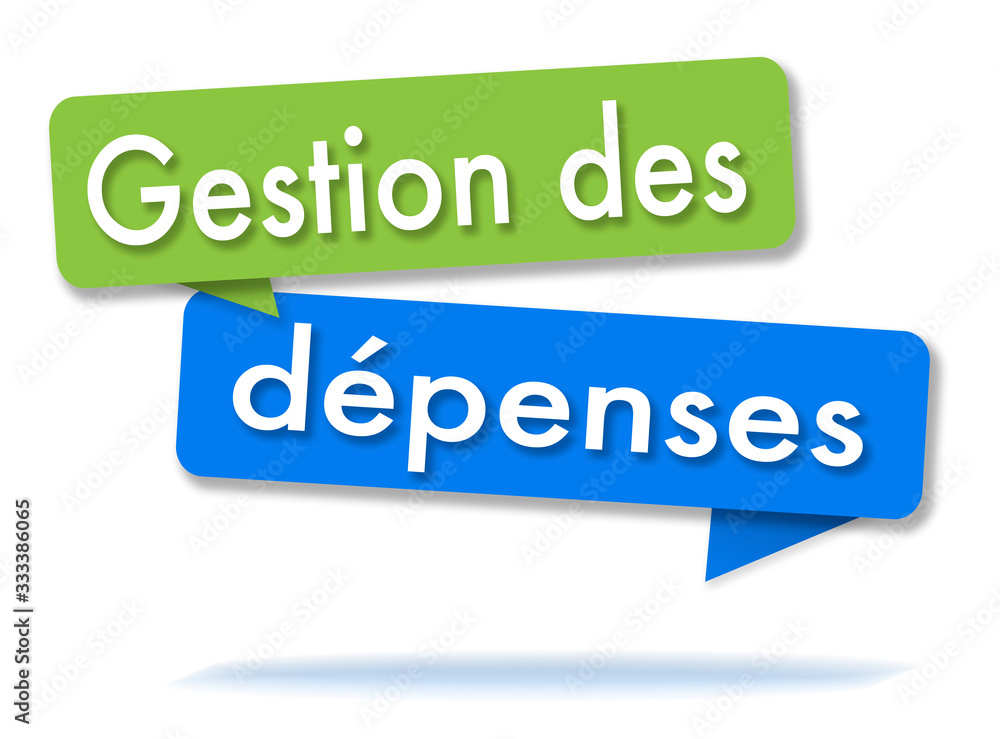 Expense management in colored speech bubbles and french language