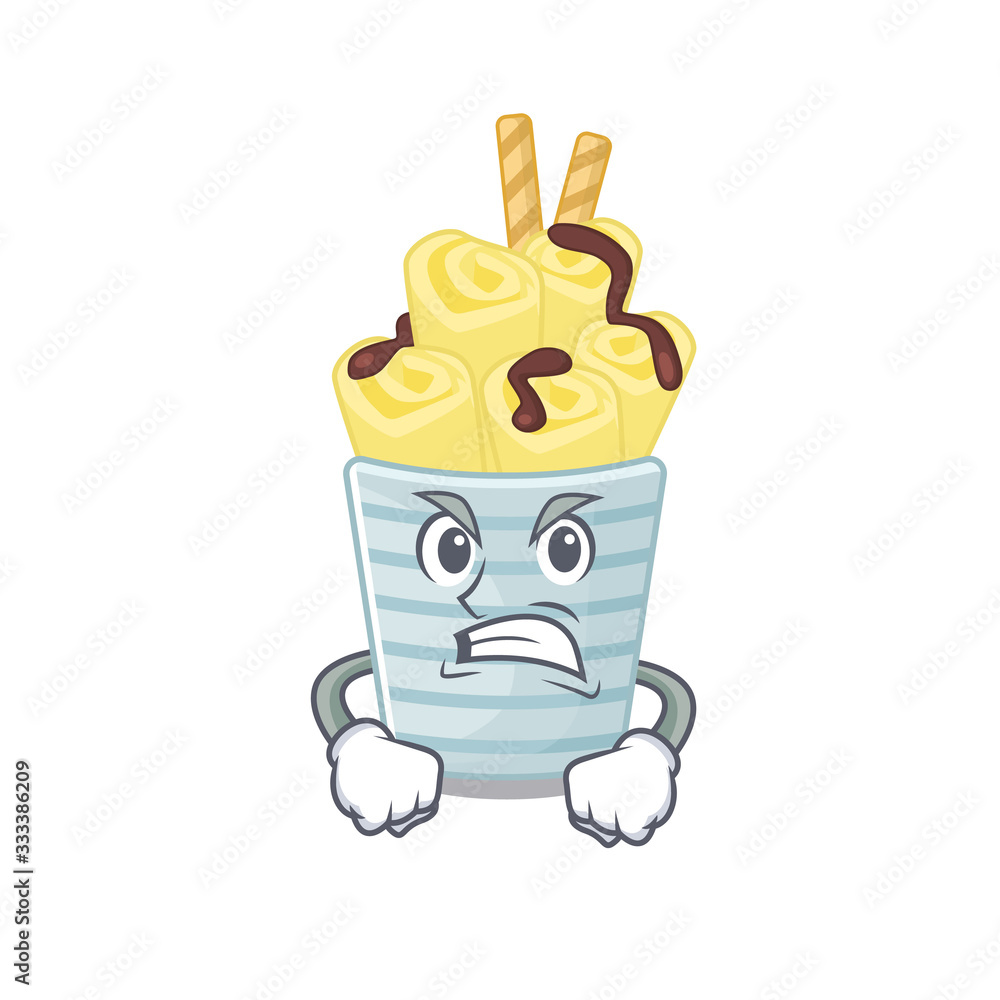 Fototapeta premium ice cream banana rolls cartoon character design with angry face