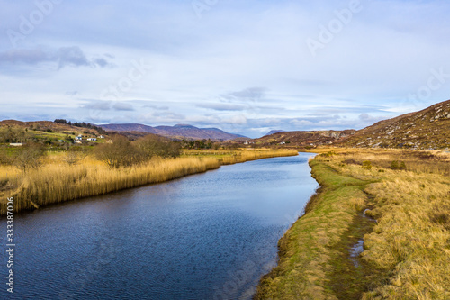 Aerial view of Gweebarra River between Doochary and Lettermacaward in Donegal - Ireland.