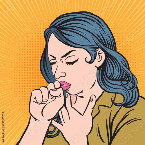 A woman with a cough. Pop art retro illustration comic Style Vector.