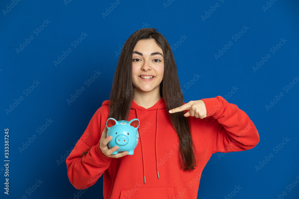 Brunette young girl with a red jersey Brunette young girl with a red jersey