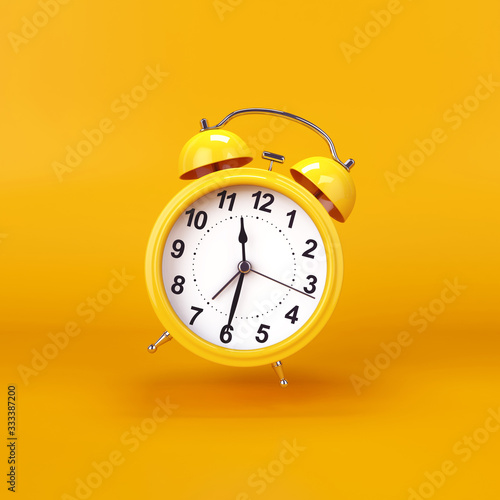 Yellow alarm clock on a yellow background, 3D render