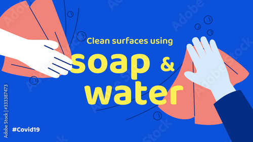 Prevention of Coronavirus or Covid-19 disease, hands wipe rags on the surface