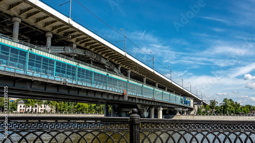 Railway bridge across the Moscow River. Vorobyovy Gory metro station in Moscow