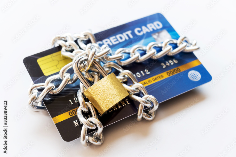 Credit Card with chain and padlock, secure trading concept Credit Card with chain and padlock, secure trading concept