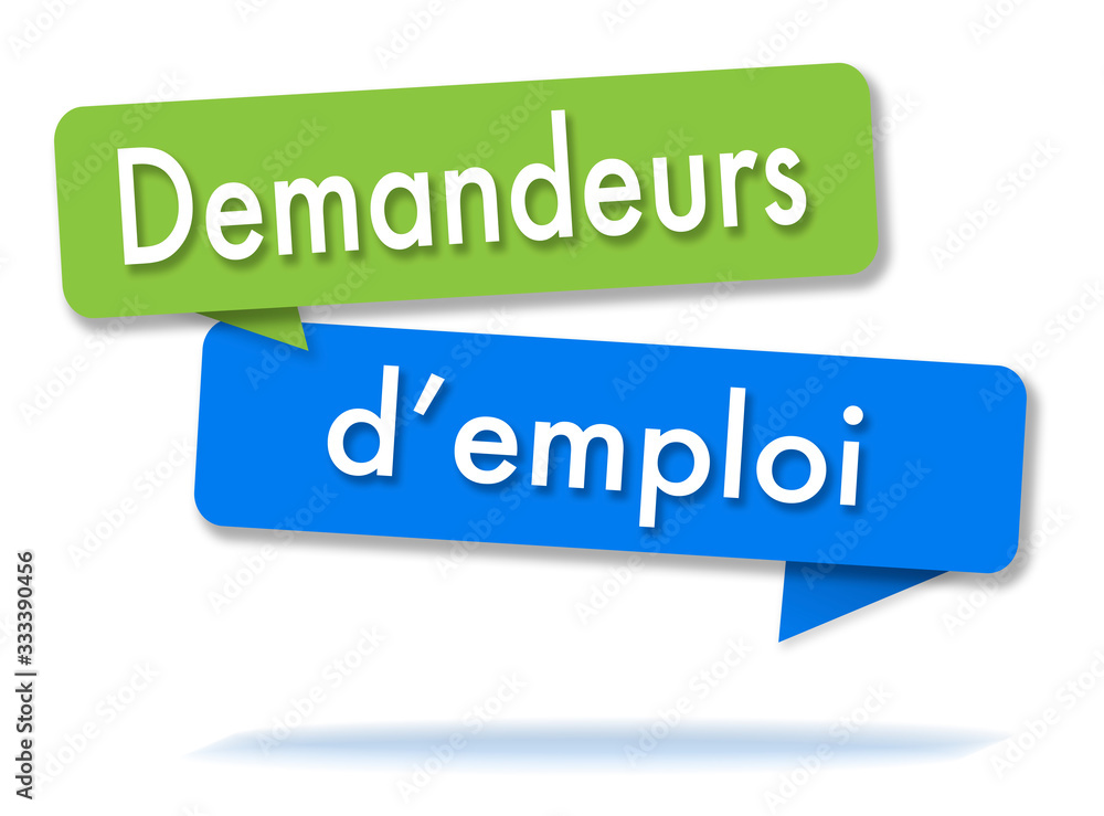 Jobseekers in colored speech bubbles and french language