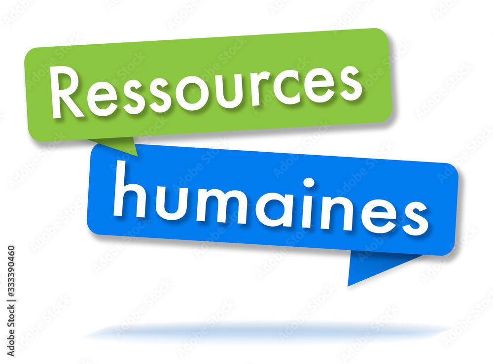 Human ressources in colored speech bubbles and french language Human ressources in colored speech bubbles and french language