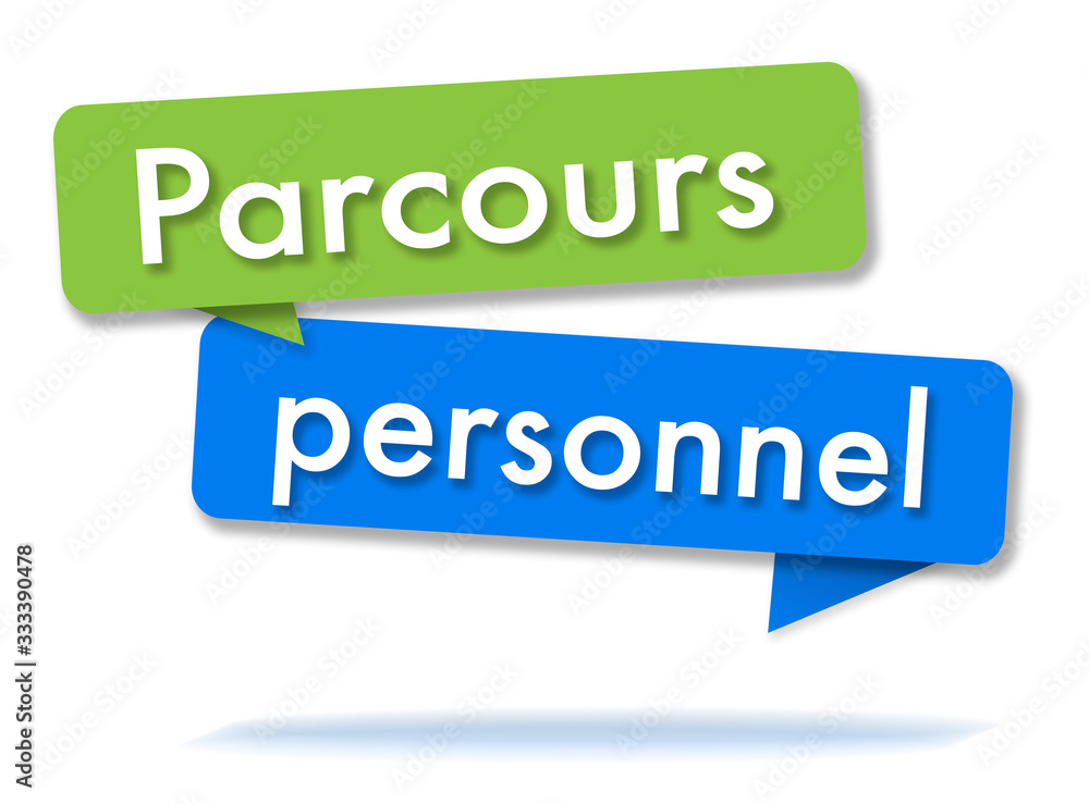 Personal career in colored speech bubbles and french language Personal career in colored speech bubbles and french language