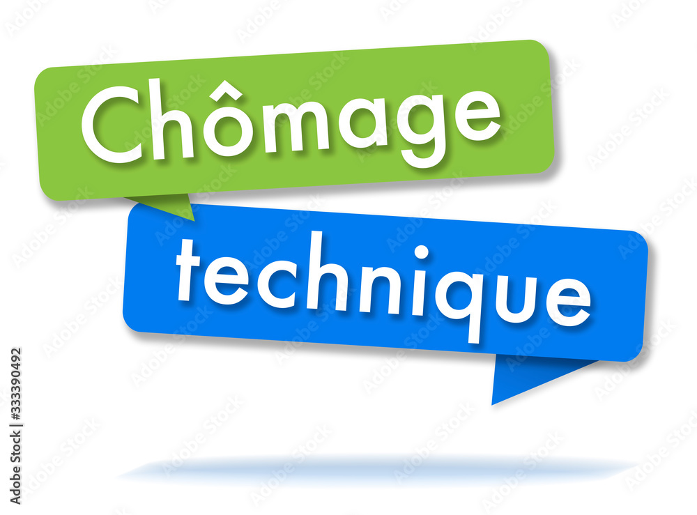 Technical unemployment in colored speech bubbles and french language Technical unemployment in colored speech bubbles and french language