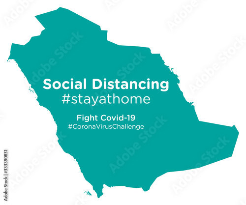 Saudi Arabia map with Social Distancing stayathome tag photo