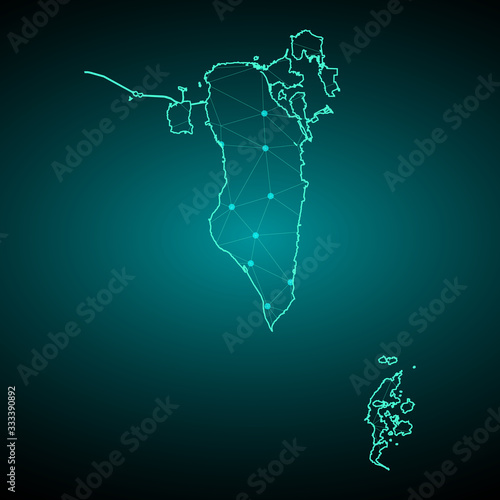 Map of Bahrain from Polygonal wire frame low poly mesh, contours network line, luminous space stars, design sphere, dot and structure. Vector Illustration EPS10. - Vector