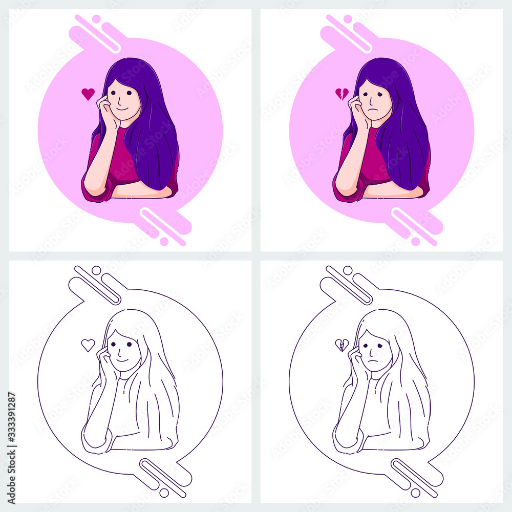 woman Smile And Sad Expressions vector easy editable woman Smile And Sad Expressions vector easy editable