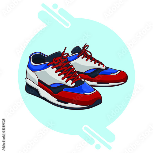 white blue red black sneakers vector easy editable
