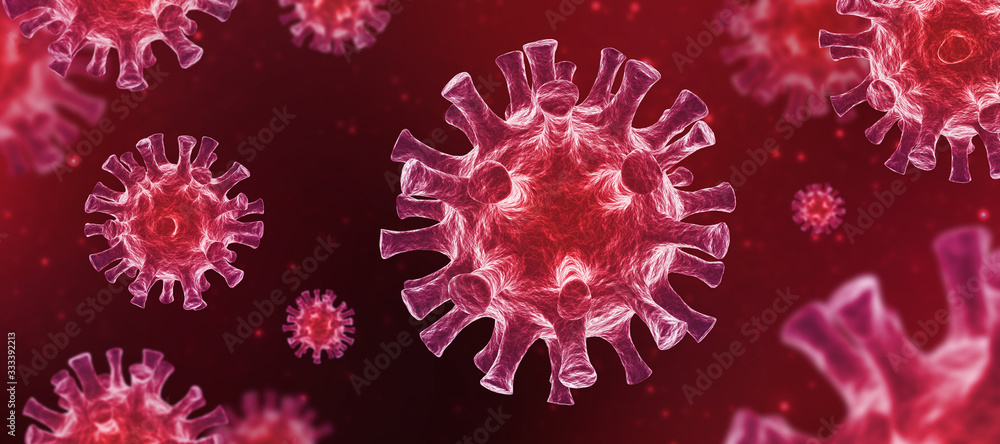 Coronavirus COVID-19 - Arrière-plan de virus flottant - Virologie et Microbiologie 3D Coronavirus COVID-19 - Arrière-plan de virus flottant - Virologie et Microbiologie 3D