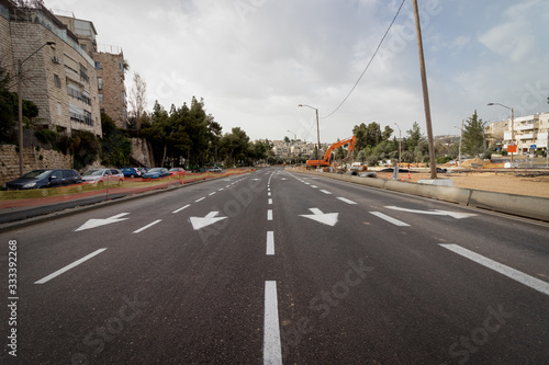 Jerusalem, Israel - Ha-Rav Herzog Street - 27 03 2020: empty streets during Corona Virus quarantine 