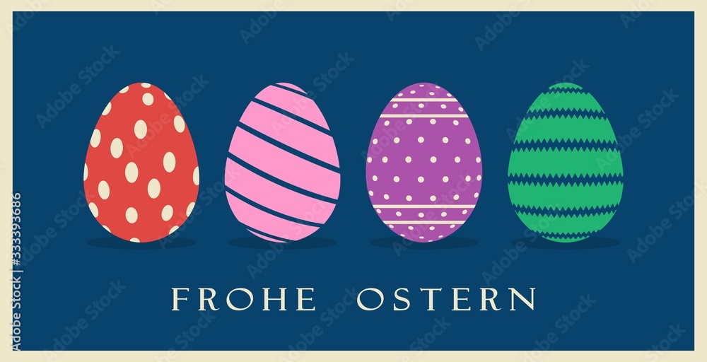 Osterei mit deutschen Oster Grüßen auf einem dunkel blauen Hintergrund. Übersetzung Deutsch in Englisch: Frohe Ostern ist Happy Eastern. Osterei mit deutschen Oster Grüßen auf einem dunkel blauen Hintergrund. Übersetzung Deutsch in Englisch: Frohe Ostern ist Happy Eastern.