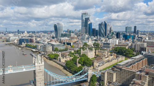 London Skyline via Tower Bridge, Tower of London and famous finance district © Rytis
