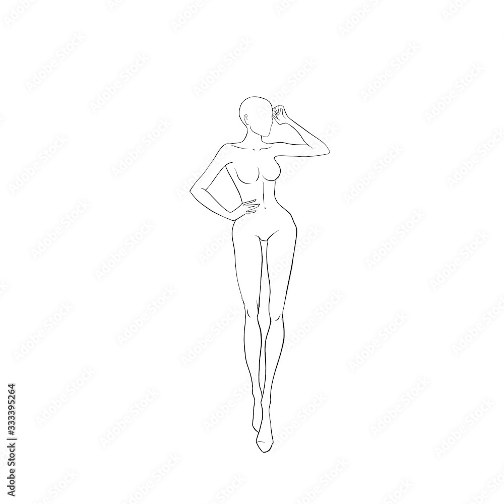 Fashion Model Posing, fashion girl line draw sketch