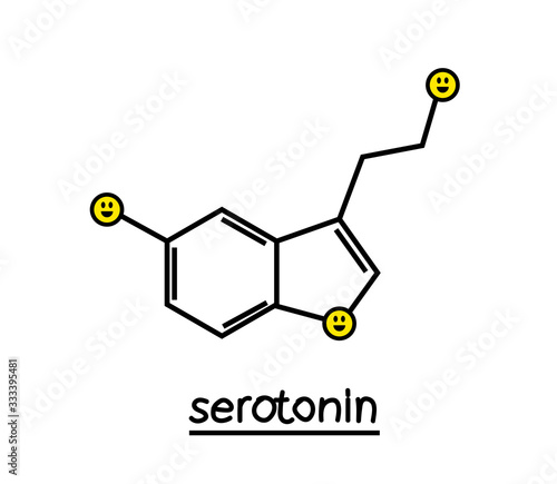 Formula of serotonin on a white background. Hormone of joy. Vector illustration.