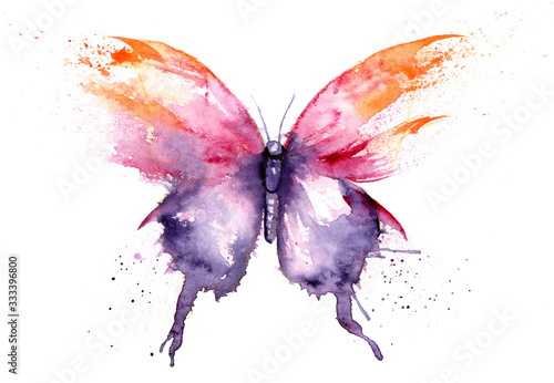 watercolor drawing - butterfly made of blots and splashes photo