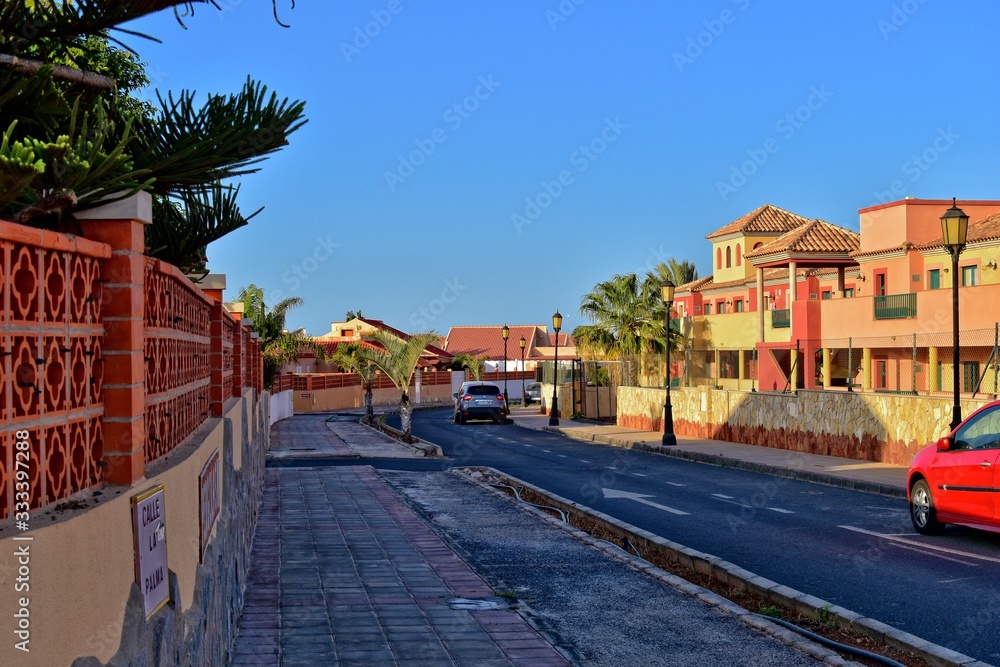  city of Corralejo on the Spanish Canary Island Fuerteventura on a warm holiday day