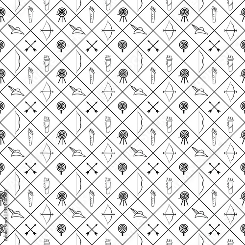 seamless pattern of archery equipments like bow and arrow, arrow, bow, quiver, cap and targets. beautiful designs.