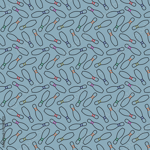 seamless bowling patterns with repeating bowling pins on blue background. sports ornament for seamless printing, textile, backdrop etc.