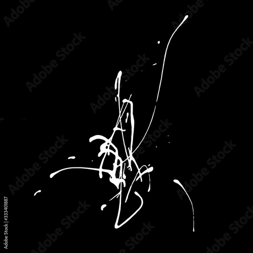 Calligraphic splash acrylic spot. Artistic and aesthetic, exquisite splash. Spontaneous imprint. Sketch vector contrast black and white splatter art style. Isolated vector illustration square format