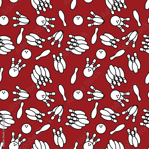 seamless bowling pattern on red background. bowling sports background. simple vector illustration.