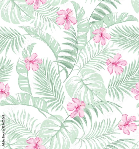 Trendy vector pattern in tropical style. Seamless botanical print for textile, print, fabric.Summer background. Jungle illustration © Logunova  Elena