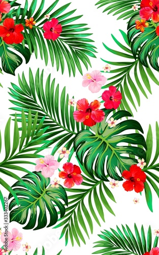 Trendy vector pattern in tropical style. Seamless botanical print for textile, print, fabric.Summer background. Jungle illustration