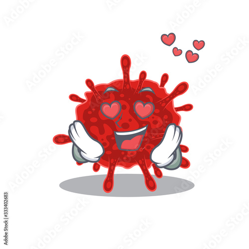 cute buldecovirus cartoon character showing a falling in love face photo