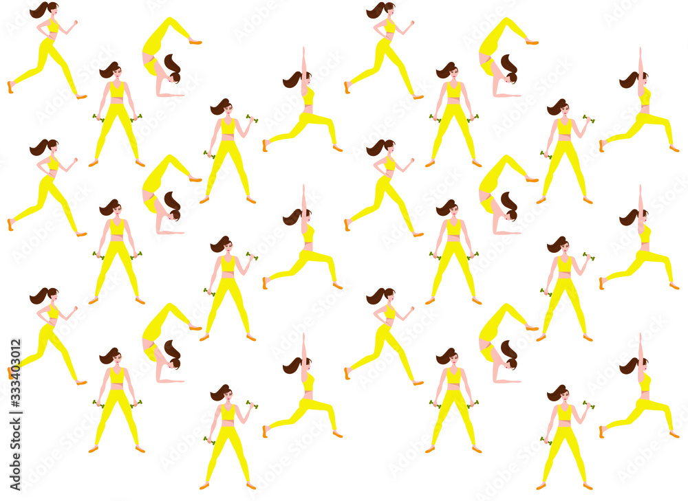 sport characters, flat vector pattern with sport women 