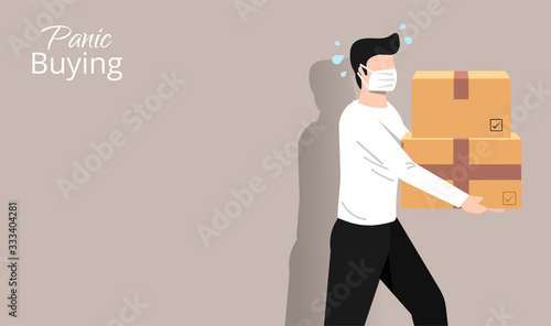 Panic shopping illustration during Coronavirus outbreak or Covid-19, Concept of Covid-19 quarantine. Epidemic outbreak. Vector template for banner, flyer, poster and mass media