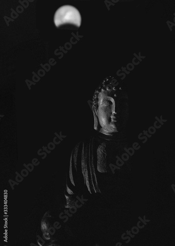 black and white buddha