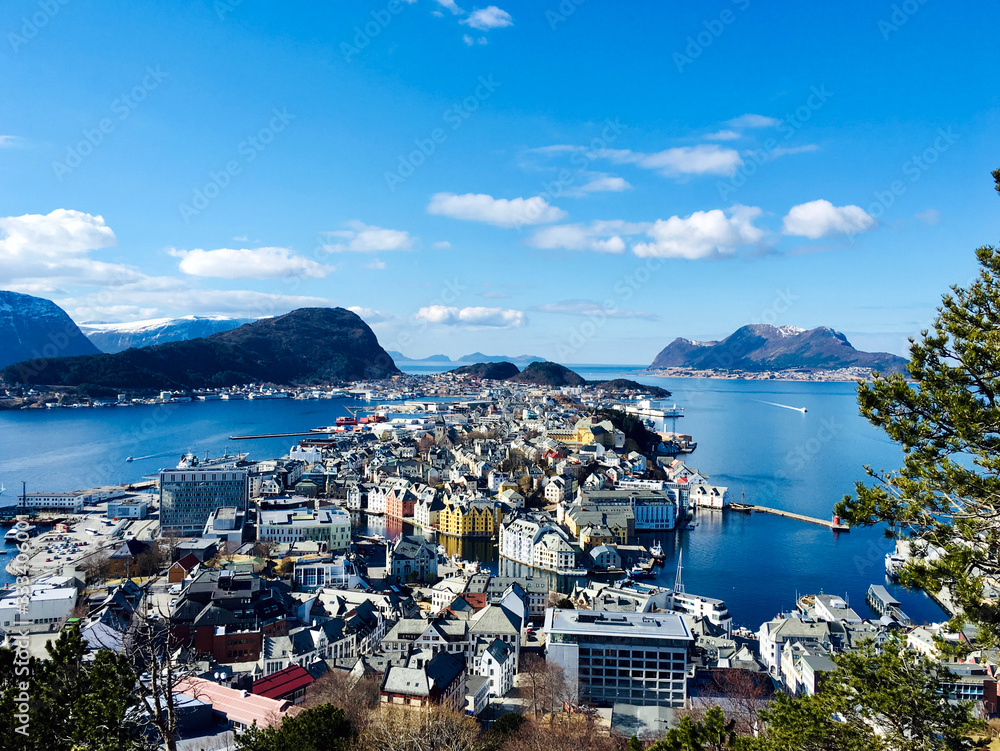 Panorama view of Bergen from the mountain Floyen in Norway - Landscape Photography
