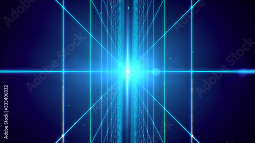 Futuristic blue laser grid perspective technology background.