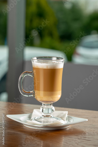 latte on the wood table