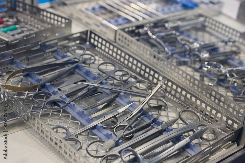 Variety of surgical instruments on the table. Medicine