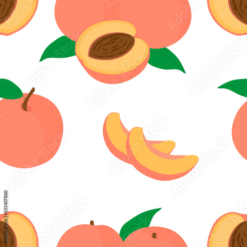 Fototapeta Naklejka Na Ścianę i Meble -  Seamless pattern fruit peaches vector illustration 