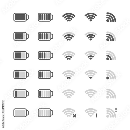 wifi icon. digital ui symbols of battery charging and internet digital wireless connection wifi signal. vector set