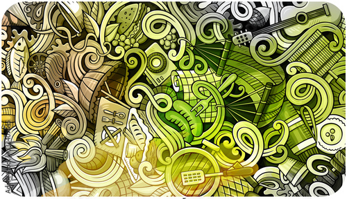 Picnic hand drawn doodle banner. Cartoon detailed flyer.