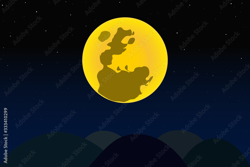 Full moon on night sky over the silhouette mountains. Full moon on night sky over the silhouette mountains.